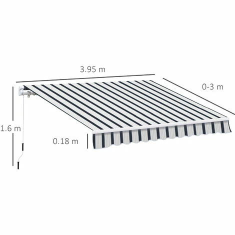 Outsunny Garden Sun Shade Canopy Retractable Awning, 4 X 3(m) Blue And White 4 Outsunny Garden Sun Shade Canopy Retractable Awning, 4 X 3(m) Blue And White - Image 2