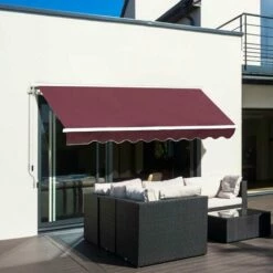 Outsunny Garden Sun Shade Canopy Retractable Awning, 3 X 2.5m, Wine Red -Outsunny store 1179921 3