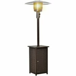 Outsunny 12KW Gas Patio Heater Terrace Standing Wicker Rattan Heater W/ Tabletop