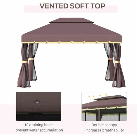 Outsunny 3x4m 2-Tier Gazebo Aluminium Garden Marquee Party Tent Canopy Coffee Outsunny 3x4m 2-Tier Gazebo Aluminium Garden Marquee Party Tent Canopy Coffee -Outsunny store 1180037 4