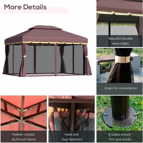 Outsunny 3x4m 2-Tier Gazebo Aluminium Garden Marquee Party Tent Canopy Coffee Outsunny 3x4m 2-Tier Gazebo Aluminium Garden Marquee Party Tent Canopy Coffee -Outsunny store 1180037 5