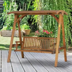 Outsunny Wooden Garden Swing Chair Seat Hammock Bench Lounger Outdoor 3 Seater -Outsunny store 1180046 3