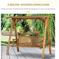 Outsunny Wooden Garden Swing Chair Seat Hammock Bench Lounger Outdoor 3 Seater -Outsunny store 1180046 4