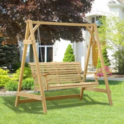 Outsunny Outdoor 2 Seater Larch Wood Wooden Garden Swing Chair Seat Hammock Bench Lounger -Outsunny store 1180047 3
