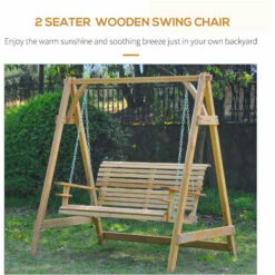 Outsunny Outdoor 2 Seater Larch Wood Wooden Garden Swing Chair Seat Hammock Bench Lounger -Outsunny store 1180047 4