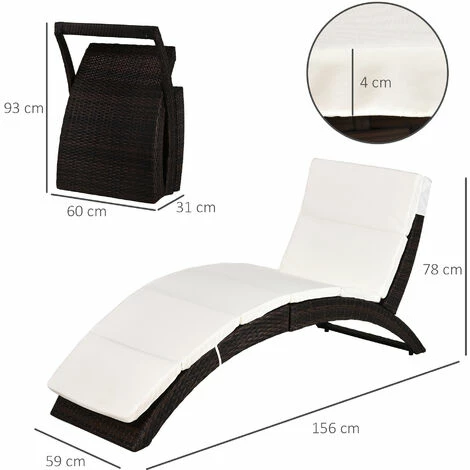 Outsunny Garden Rattan Sun Lounger Foldable Patio Recliner Chaise Chair Brown Outsunny Garden Rattan Sun Lounger Foldable Patio Recliner Chaise Chair Brown -Outsunny store 1180058 2