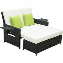 Outsunny store 2 Outsunny Garden Rattan Furniture Set 2 Seater Patio Sun Lounger Daybed Sun Bed