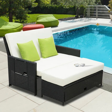 Outsunny Garden Rattan Furniture Set 2 Seater Patio Sun Lounger Daybed Sun Bed 4 Outsunny Garden Rattan Furniture Set 2 Seater Patio Sun Lounger Daybed Sun Bed - Image 3