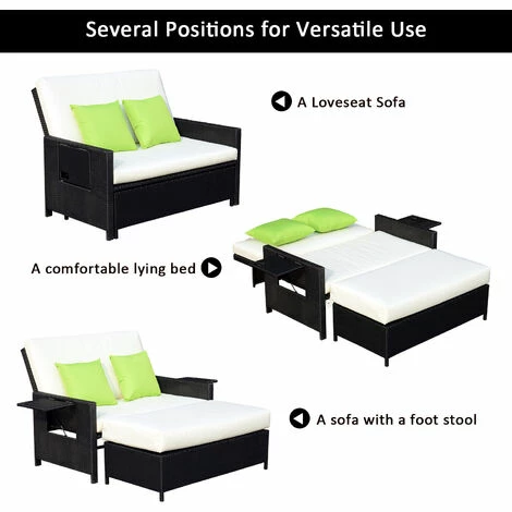 Outsunny Garden Rattan Furniture Set 2 Seater Patio Sun Lounger Daybed Sun Bed 6 Outsunny Garden Rattan Furniture Set 2 Seater Patio Sun Lounger Daybed Sun Bed - Image 5