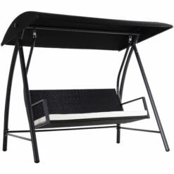 Outsunny Garden Rattan Swing Chair Swinging Hammock W/ Cushion Black