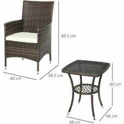 Outsunny Garden Outdoor Rattan Furniture Bistro Set Patio Weave Companion Chair Table Set Conservatory Fire Retardant Sponge (Brown) -Outsunny store 1180100 2
