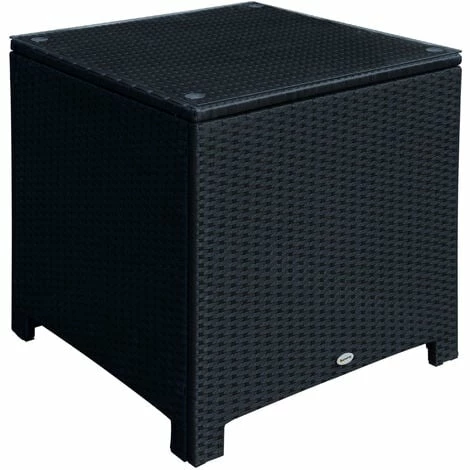 Outsunny Side Table Furniture Tempered Glass Garden Patio Wicker Black Outsunny Side Table Furniture Tempered Glass Garden Patio Wicker Black -Outsunny store 1180101 1