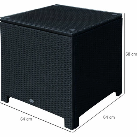 Outsunny Side Table Furniture Tempered Glass Garden Patio Wicker Black Outsunny Side Table Furniture Tempered Glass Garden Patio Wicker Black -Outsunny store 1180101 2