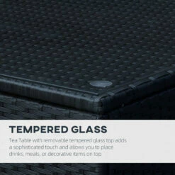 Outsunny Side Table Furniture Tempered Glass Garden Patio Wicker Black 5 Outsunny Side Table Furniture Tempered Glass Garden Patio Wicker Black -Outsunny store 1180101 4