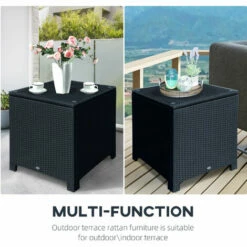Outsunny Side Table Furniture Tempered Glass Garden Patio Wicker Black 6 Outsunny Side Table Furniture Tempered Glass Garden Patio Wicker Black -Outsunny store 1180101 5
