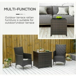 Outsunny Side Table Furniture Tempered Glass Garden Patio Wicker Brown -Outsunny store 1180102 5