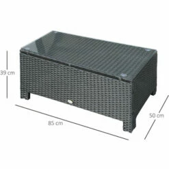 Outsunny Garden Rattan Side Table,Wicker Coffee Desk, Glass Top, Black -Outsunny store 1180103 2