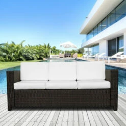 Outsunny Rattan Wicker 3-seater Sofa Chair Patio Furniture W/ Cushions Grey -Outsunny store 1180106 3