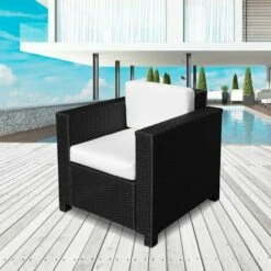 Outsunny Garden Patio Rattan Wicker Furniture Single Cube Chair Sofa Outdoor Black 4 Outsunny Garden Patio Rattan Wicker Furniture Single Cube Chair Sofa Outdoor Black -Outsunny store 1180109 3