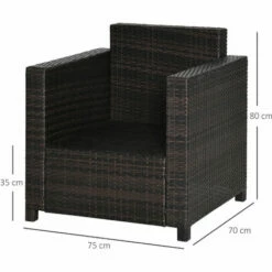 Outsunny Garden Patio Rattan Wicker Furniture Single Cube Chair Sofa Outdoor Brown -Outsunny store 1180110 2