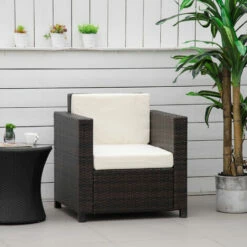 Outsunny Garden Patio Rattan Wicker Furniture Single Cube Chair Sofa Outdoor Brown -Outsunny store 1180110 3
