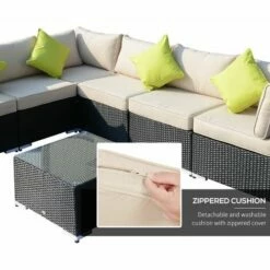 Outsunny 8pc Rattan Sofa Garden Furniture Aluminium Outdoor Patio Set Black -Outsunny store 1180111 5