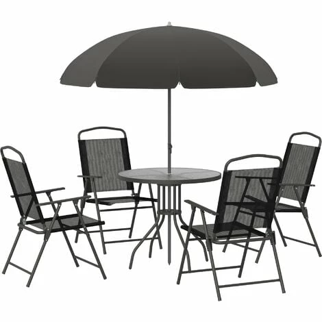 Outsunny 6PC Garden Dining Set Outdoor Furniture Folding Chairs Table Parasol Outsunny 6PC Garden Dining Set Outdoor Furniture Folding Chairs Table Parasol -Outsunny store 1180115 1