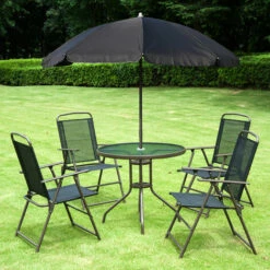 Outsunny 6PC Garden Dining Set Outdoor Furniture Folding Chairs Table Parasol 4 Outsunny 6PC Garden Dining Set Outdoor Furniture Folding Chairs Table Parasol -Outsunny store 1180115 3