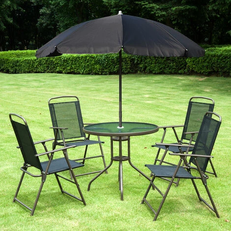 Outsunny 6PC Garden Dining Set Outdoor Furniture Folding Chairs Table Parasol Outsunny 6PC Garden Dining Set Outdoor Furniture Folding Chairs Table Parasol -Outsunny store 1180115 3