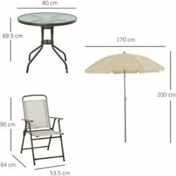 Outsunny 6PC Garden Dining Set Outdoor Furniture Folding Chairs Table Parasol -Outsunny store 1180116 2