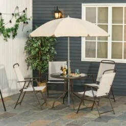 Outsunny 6PC Garden Dining Set Outdoor Furniture Folding Chairs Table Parasol -Outsunny store 1180116 3
