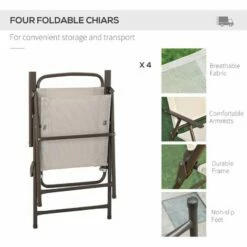 Outsunny 6PC Garden Dining Set Outdoor Furniture Folding Chairs Table Parasol -Outsunny store 1180116 4