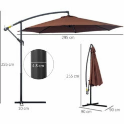 Alternative view of Outsunny 3(m) Garden Banana Parasol Cantilever Umbrella W/ Crank, Coffee