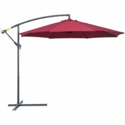 Outsunny 3(m) Garden Banana Parasol Cantilever Umbrella W/ Crank, Wine Red
