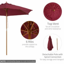 Outsunny 2.5m Wood Garden Parasol Sun Shade Patio Outdoor Wooden Umbrella Canopy -Outsunny store 1180143 4