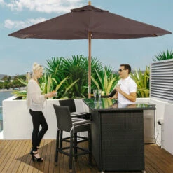 Outsunny 2.5m Wood Garden Parasol Sun Shade Patio Outdoor Wooden Umbrella Canopy -Outsunny store 1180144 3