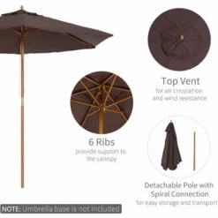 Outsunny 2.5m Wood Garden Parasol Sun Shade Patio Outdoor Wooden Umbrella Canopy -Outsunny store 1180144 4