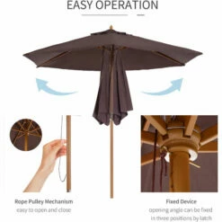 Outsunny 2.5m Wood Garden Parasol Sun Shade Patio Outdoor Wooden Umbrella Canopy -Outsunny store 1180144 5