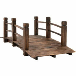 Outsunny Wooden Garden Bridge Lawn Décor Stained Finish Arc Outdoor Walkway