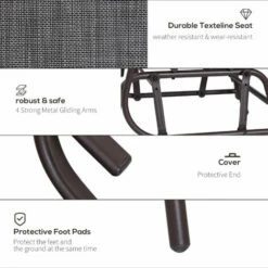 Outsunny Double Glider Companion Rocking Chairs Loveseat Garden Table Grey -Outsunny store 12200271 5