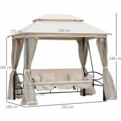 Outsunny 3 Seater Swing Chair Hammock Gazebo Patio Bench Outdoor Beige -Outsunny store 12200272 2