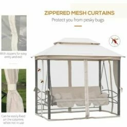 Outsunny 3 Seater Swing Chair Hammock Gazebo Patio Bench Outdoor Beige -Outsunny store 12200272 4
