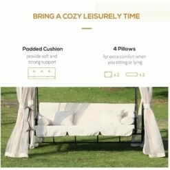 Outsunny 3 Seater Swing Chair Hammock Gazebo Patio Bench Outdoor Beige -Outsunny store 12200272 5