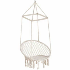 Outsunny Hammock Macrame Swing Chair Hanging Twisted Rope Tassels Indoor Outdoor