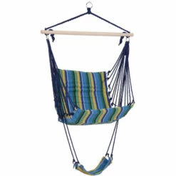 Outsunny Hammock Swing Chair Hanging Rope Striped Seat W/ Foot Rest Indoor