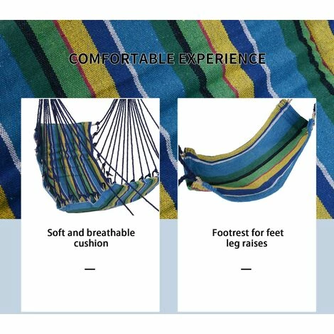Outsunny Hammock Swing Chair Hanging Rope Striped Seat w/ Foot Rest Indoor Outsunny Hammock Swing Chair Hanging Rope Striped Seat W/ Foot Rest Indoor -Outsunny store 12200274 3