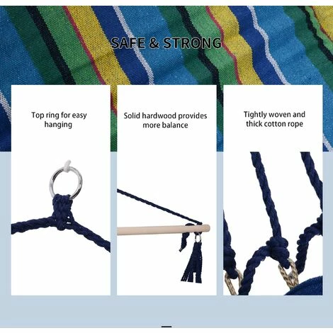 Outsunny Hammock Swing Chair Hanging Rope Striped Seat w/ Foot Rest Indoor Outsunny Hammock Swing Chair Hanging Rope Striped Seat W/ Foot Rest Indoor -Outsunny store 12200274 4