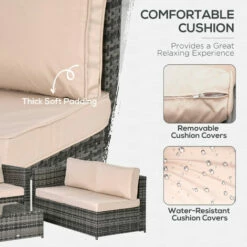 Outsunny 3Pcs Rattan Corner Sofa Set Coffee Table Garden Furniture W/ Cushion -Outsunny store 12200281 5