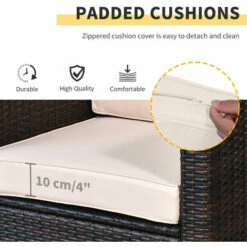 Outsunny 3Pcs Patio 2 Seater Rattan Sofa Garden Furniture Set Coffee W/ Cushions -Outsunny store 12200283 4