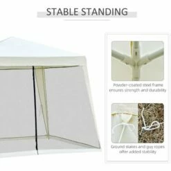 Outsunny 3x3m Outdoor Gazebo Canopy Tent Event Shelter W/ Mesh Screen Side White -Outsunny store 12200315 5